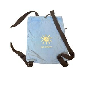 Life Is Good Hello Sunshine Drawstring Backpack Light Blue Canvas Bag Travel